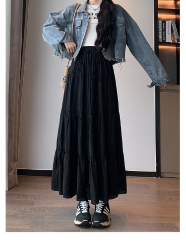 White half-body skirt for women 2025 petite spring and autumn high-waisted slimming A-line skirt gentle style fluffy cake skirt