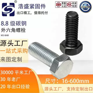 定制GB/T5783 全牙10.9六角头螺栓 8.8 12.9 高强度外六角螺栓