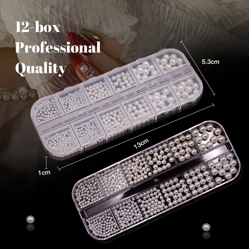 Amazon transfronteriza perla joyería de uñas japonés simple completo redondo beige blanco puro perla de uñas perla al por mayor