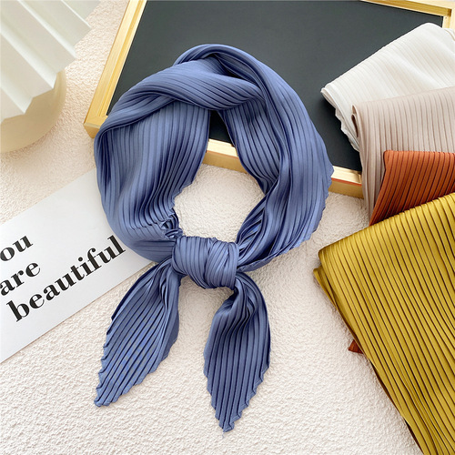 70 pleated solid color small square scarf for women plain color four seasons thin silk scarf professional spring and autumn scarf decorative scarf