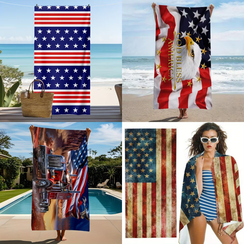 Cross-Border American Flag Beach Towel, Adult Swimming Towel, Multi-Functional Quick-Drying Towel, Factory Direct Sales and Wholesale