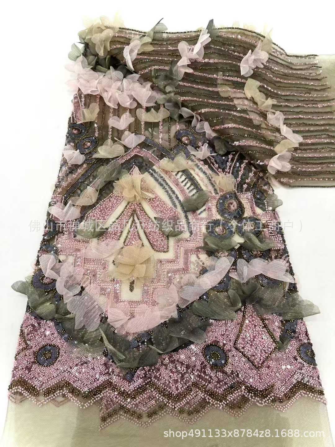Gaoding Heavy Industry, apliques hechos a mano, tubo de cuentas, tela bordada, vestido de novia de moda transfronteriza, tela para niños