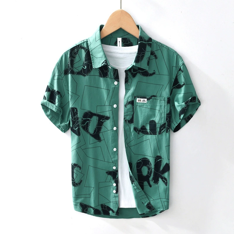 2075 Летняя буква с короткими рукавами рубашка с квадратным воротником свободная повседневная рубашка с принтом