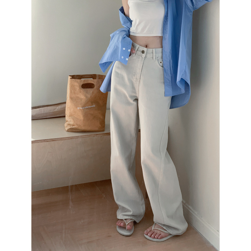 GAGD high waist straight white jeans women's three-dimensional cut retro versatile slimming loose soft Denim trousers