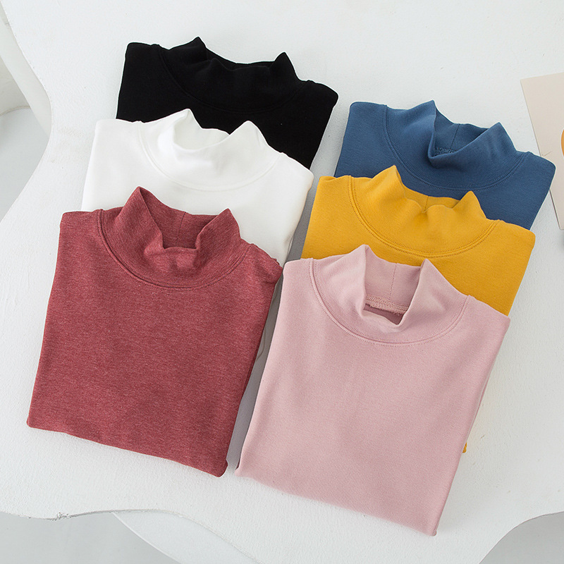 Children's base layer shirts, autumn inner knitwear for boys and girls, warm cotton turtleneck sweaters for older children and younger children.