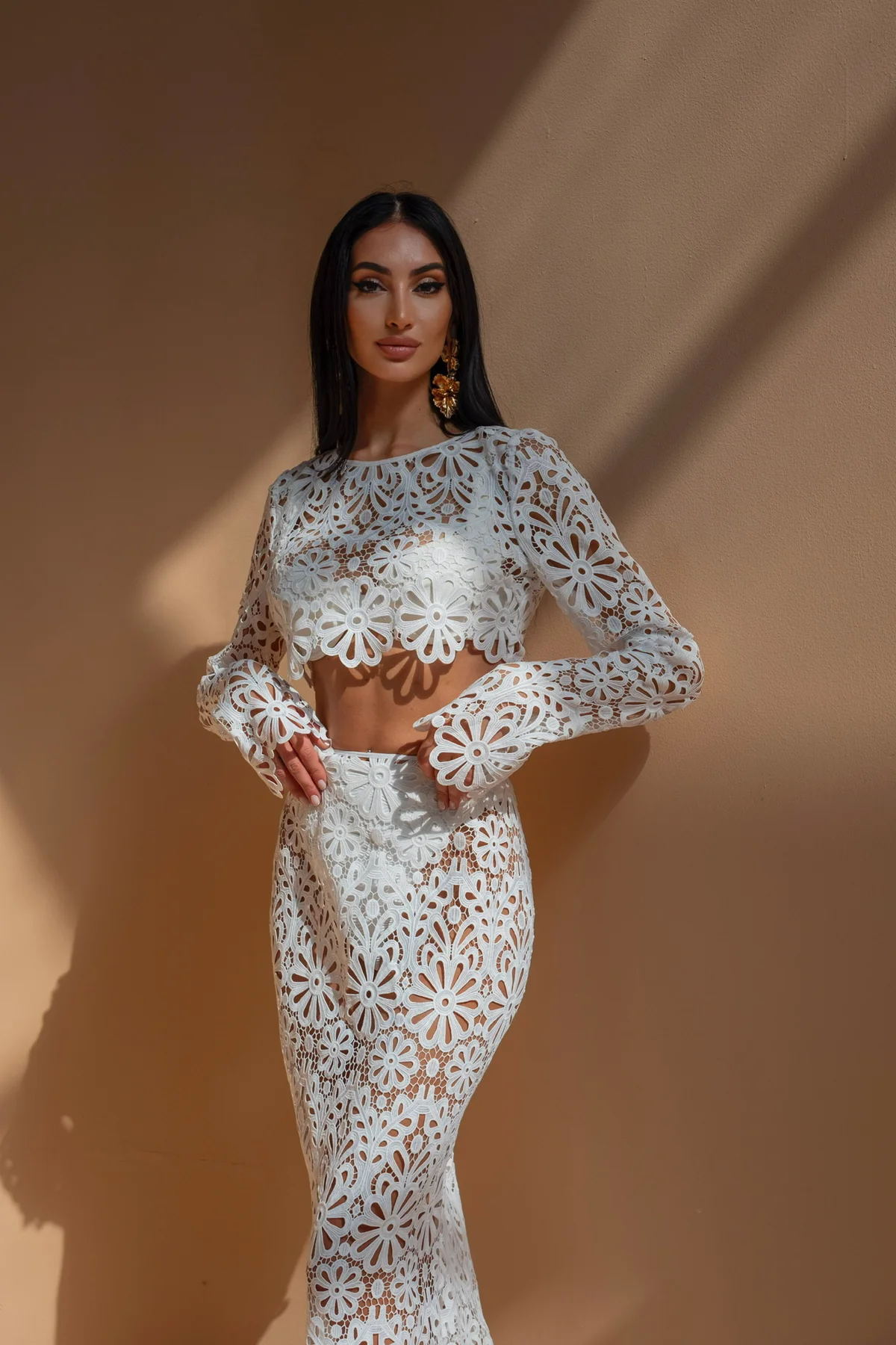 175g Weight Long Sleeve Sleeve Length Polyester Fabric Type Skirt Co-ord Set Sets Type 2 Pieces Set Quantity Holiday, Lawn Occasion Round Neck Neckline Slim Fit Type Solid Color Pattern Summer Season Women's Gender Hollow Out Design Elegant, Sexy Style Holiday Lawn Women's Elegant Sexy Solid Color Polyester Hollow Out Skirt Co-ord Set Skirt Sets 6
