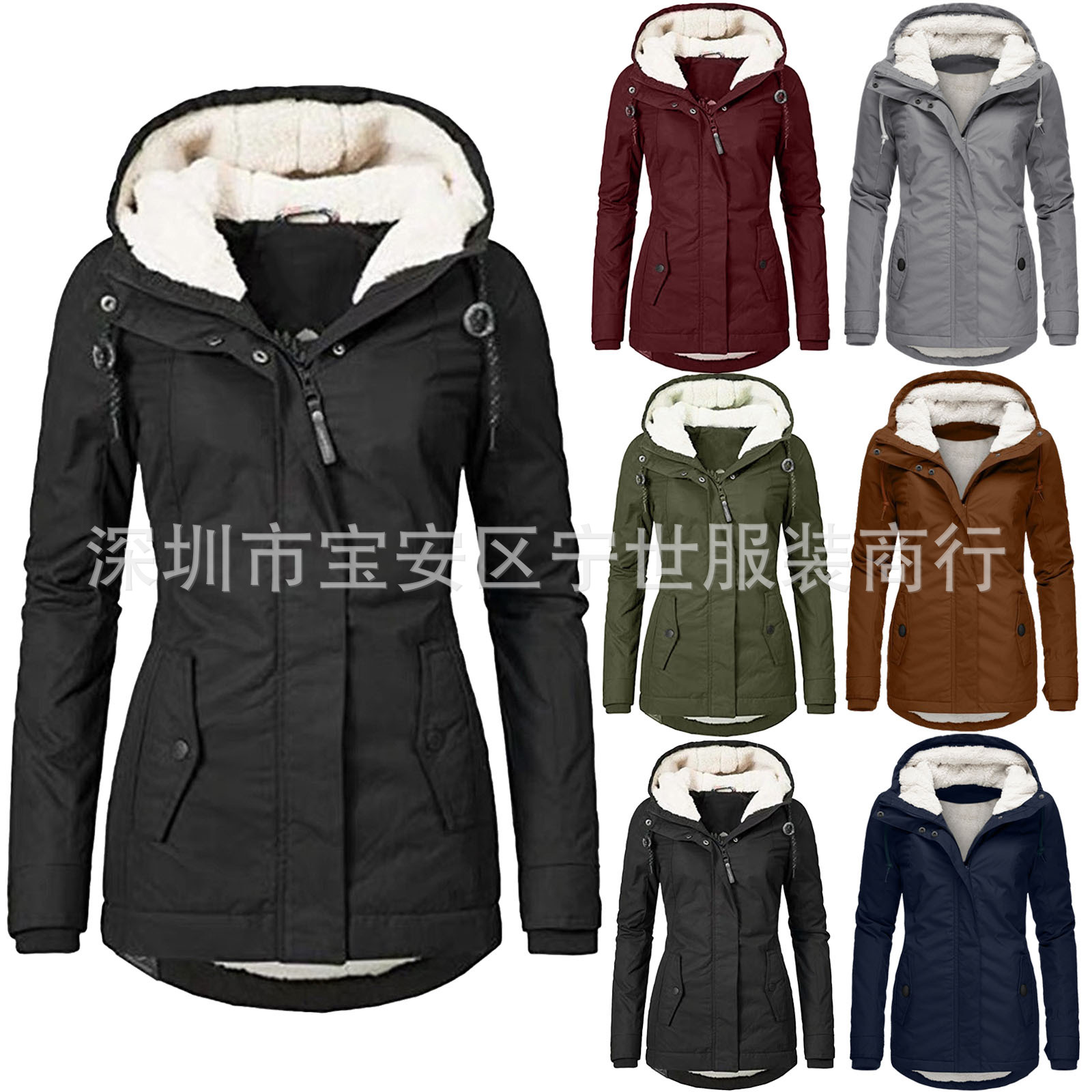 源头工厂冬季爆款加厚棉服派克服加绒连帽保暖外套中长款女士棉衣