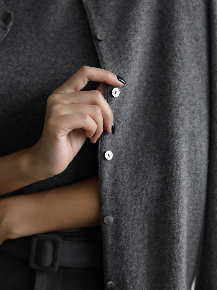 Bộ áo len dệt kim nữ cổ cao không tay kèm áo cardigan dáng suông — Áo vest màu nâu, Áo vest màu xám đậm, áo vest màu vàng, áo vest màu xanh chi tiết 89