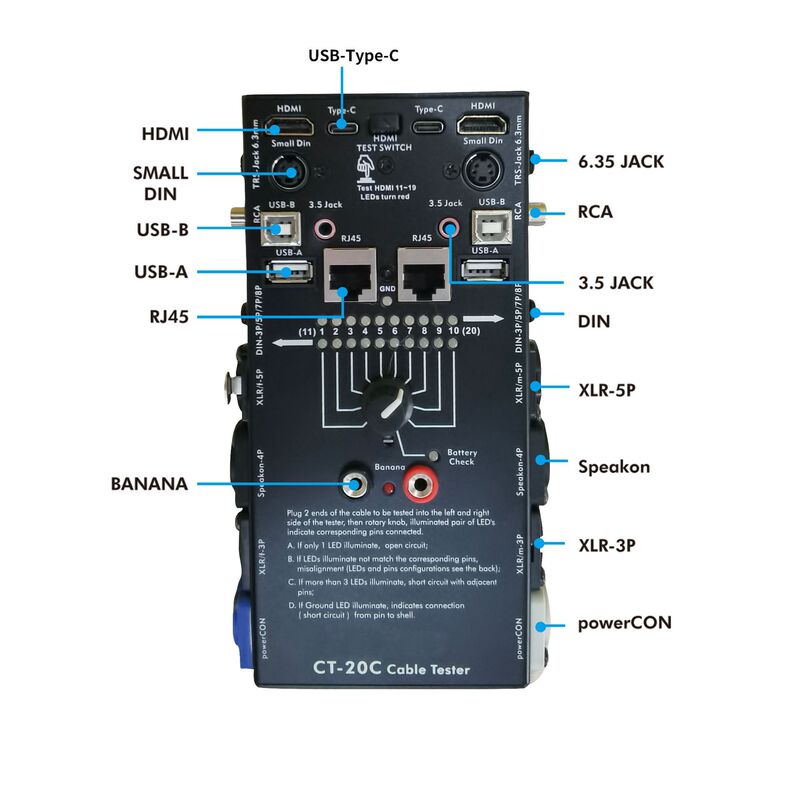 Amazon Cross-Border Ct-20C Multi-Function Audio Cable Tester 16-in-1 Digital Cable Tester HDMI Portable
