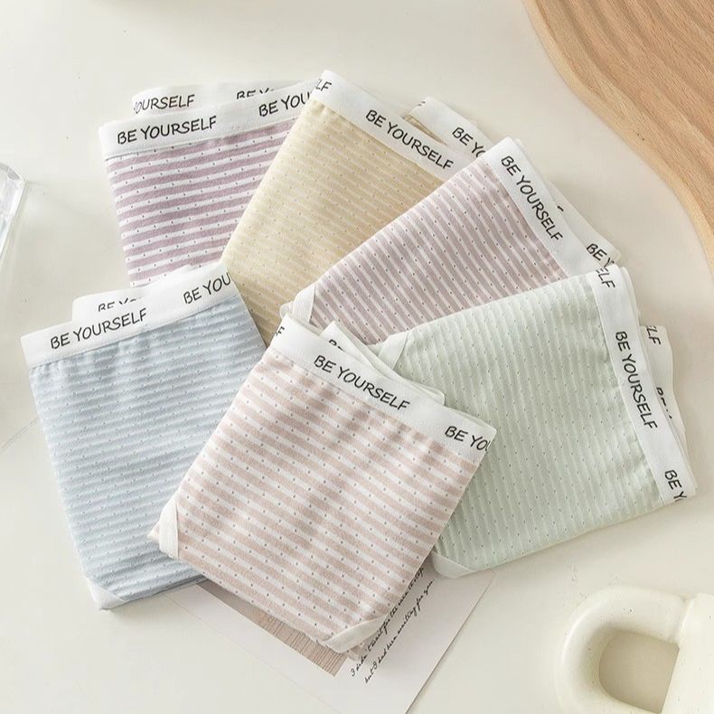 Ropa interior delgada de verano de las mujeres al por mayor de algodón a rayas entrepierna de las mujeres jóvenes transpirable fresco piel-friendly Mediados de cintura calzoncillos