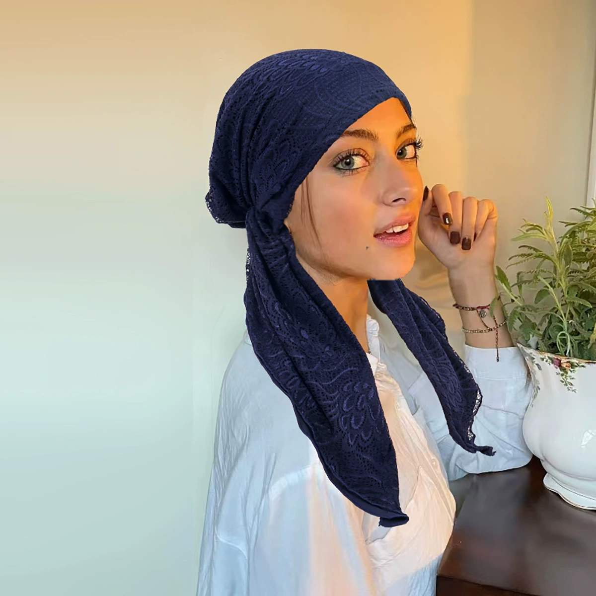 Lace crooked elastic base scarf, Amazon, (Physicals)