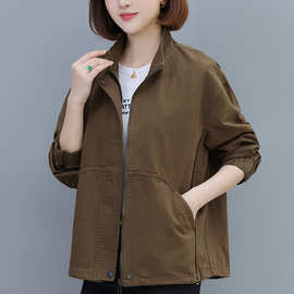 大码女装风衣春秋季短款韩版宽松显瘦妈妈装上衣休闲胖mm纯棉外套