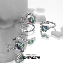 韩版ins风小众设计感肌理锆石个性潮酷开口食指戒指女不掉色批发