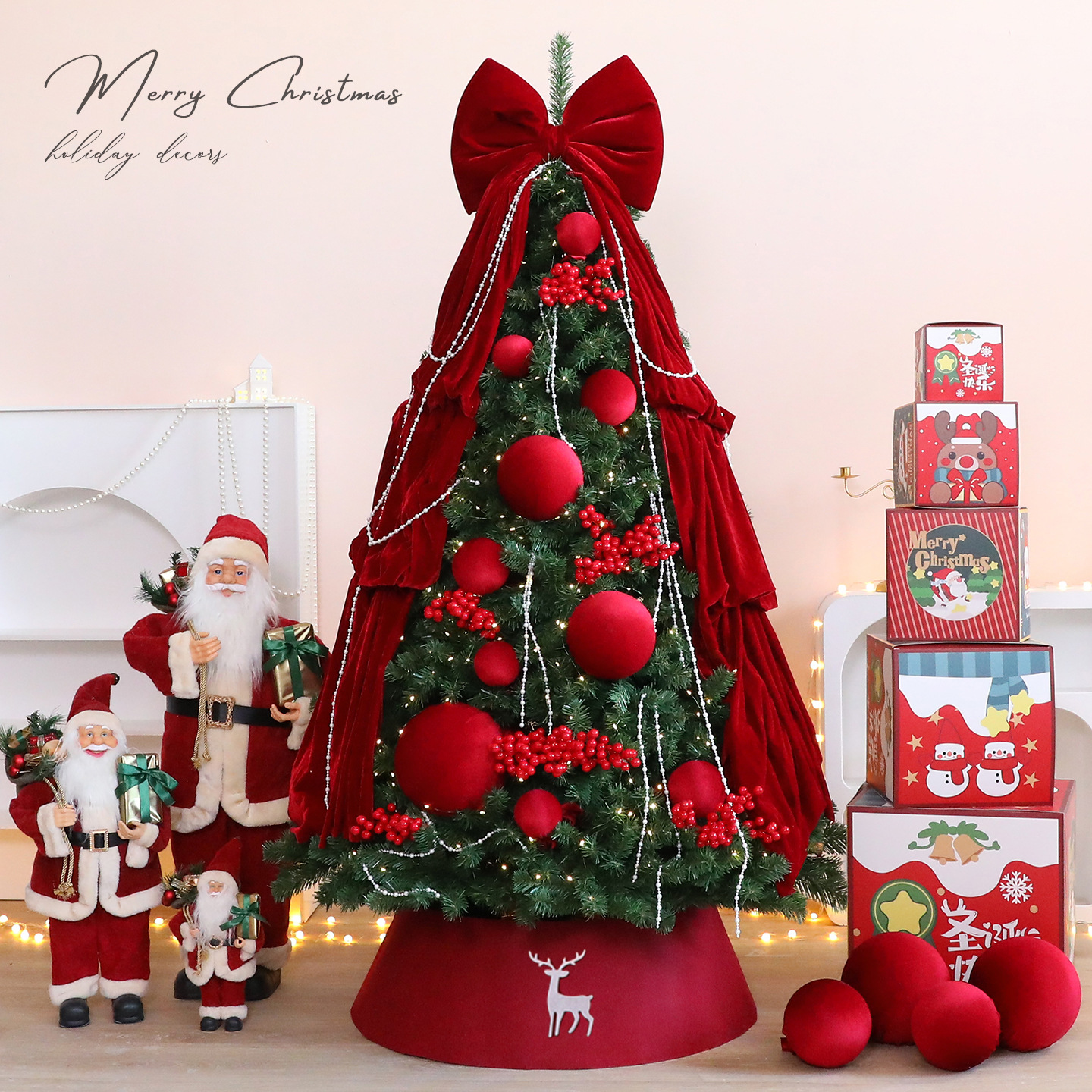 2026 nuevo árbol de Navidad set de arco grande decoración navideña decoración diseño de fábrica de cabello recto