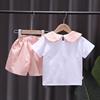 Summer doll, shorts, children's top, suitable for import, western style, doll collar, with short sleeve, 3 years