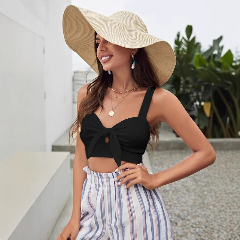 Sexy Damen-Top mit Schleife, amerikanische Mode, dünne Weste für Frühling, Herbst und Sommer, normales Polyester-Tanktop_voghion.com