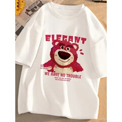 夏の女子学生向け半袖Tシャツ、韓国風ルーズラウンドネック、スタイリッシュなプリント、万能な原宿風トップス、トレンドの婦人服