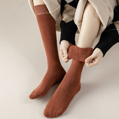 秋冬加絨加厚毛圈小腿襪子保暖抗寒及膝拉毛女純色高筒棉襪jk顯瘦