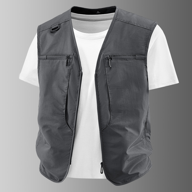 Cross-Border V-Neck Plus-Size Men's Summer Thin Vest with Multiple Pockets, Outdoor Fishing Workwear Vest, Group Purchase Work Uniform Cross-Border V-Neck Plus-Size Men's Summer Thin Vest with Multiple Pockets, Outdoor Fishing Workwear Vest, Group Purchase Work Uniform