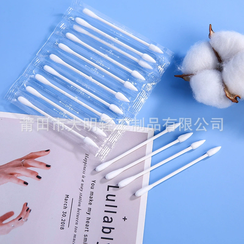 Одноразовые двухголовые одиночные упаковочные хлопковые палочки для макияжа для снятия макияжа бумажные оси санитарные тампоны оптовые объемы