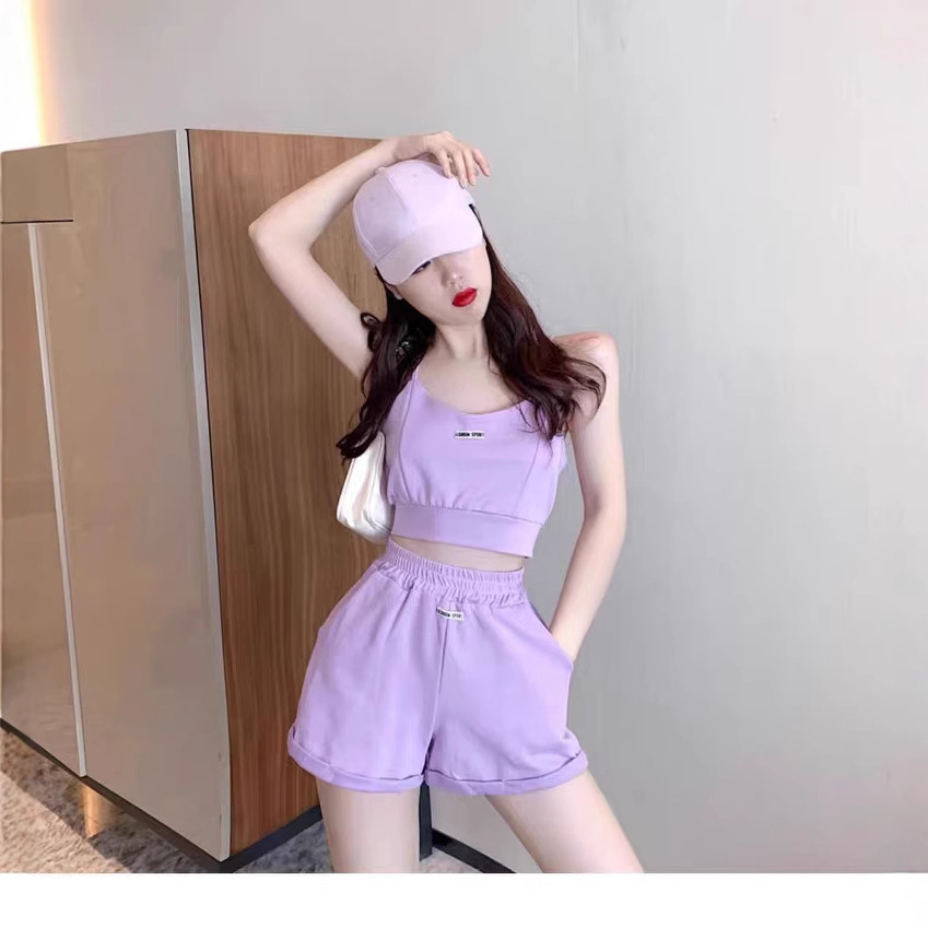 休闲运动服套装女2025春夏时尚减龄健身房跑步瑜伽服装短裤两件套