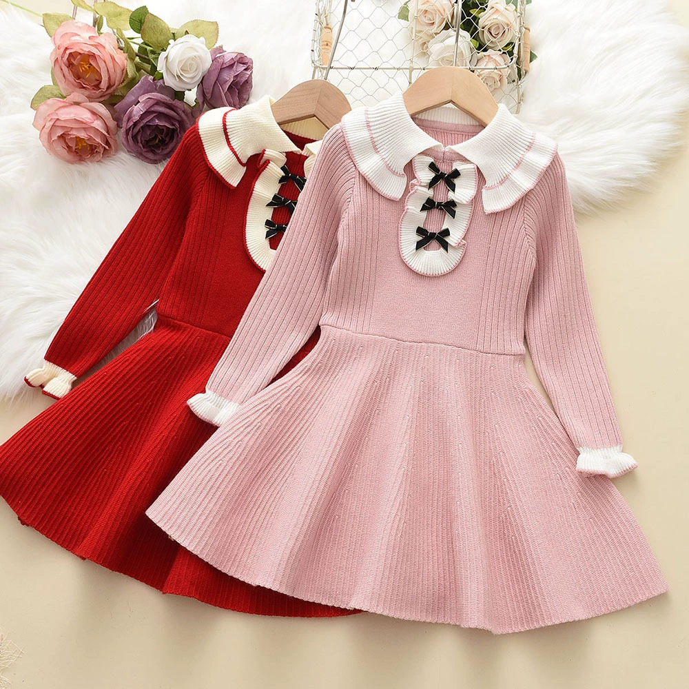Children's demi-season skirt with bow, small princess costume, knitted sweater dress, western style