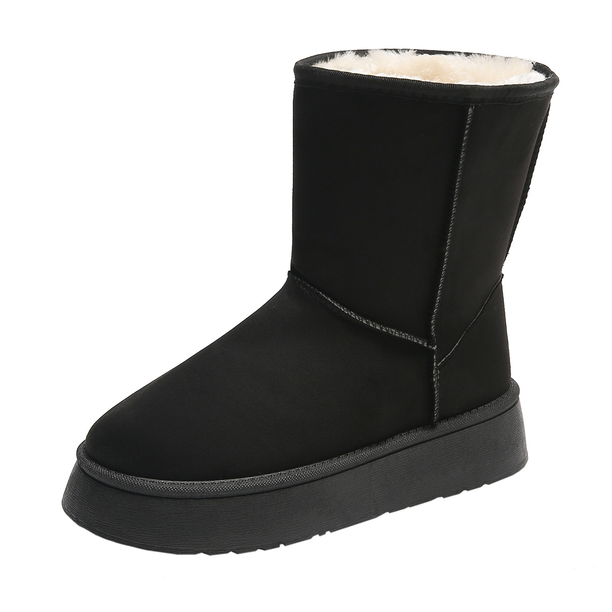 Scarpe da donna Stivali da neve a tubo medio Stivali da neve caldi a tubo alto Suola spessa Suola alta Classiche semplici Scarpe in cotone_voghion.com