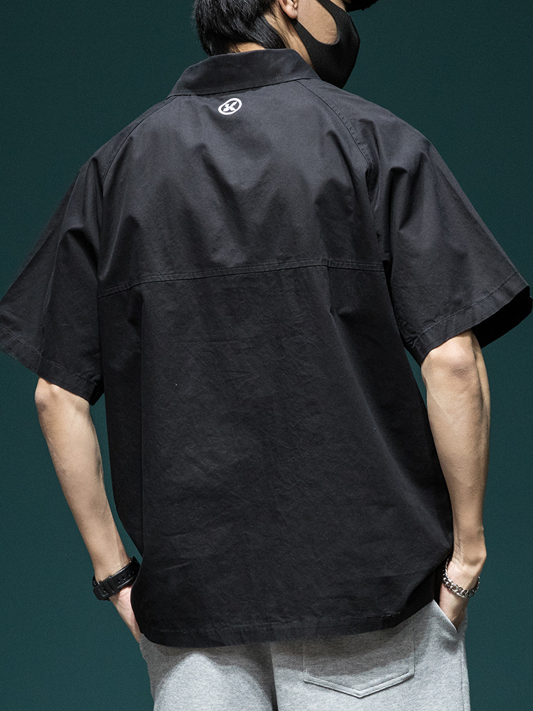 Camisas japonesas de trabajo masculinas de manga corta largas camisas de trabajo vintage americanas de media manga camisa