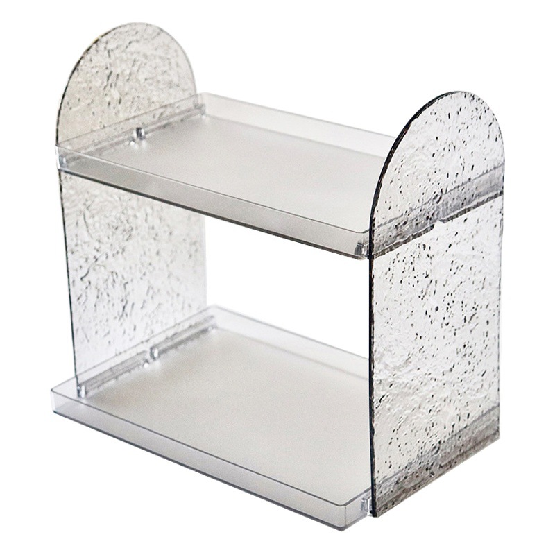 Transparente de doble capa glaciar patrón de almacenamiento de escritorio rack hogar dormitorio cosméticos almacenamiento rack dormitorio multi-funcional acabado