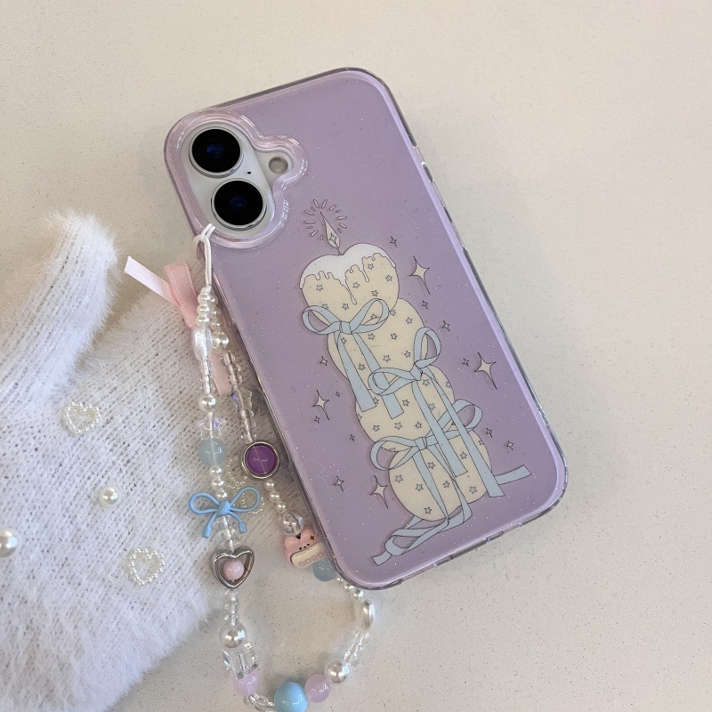 Nuevo pastel de vela de fondo púrpura de brillo ins para iPhone16ProMax/15 cadena 13 Apple 14 funda para teléfono móvil