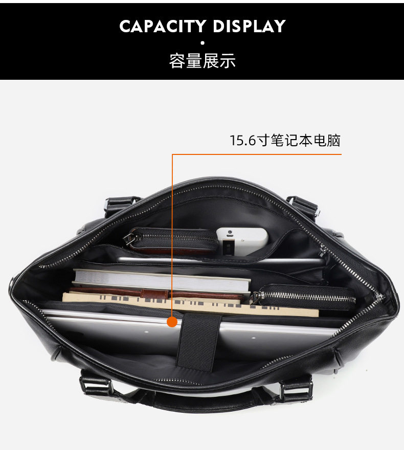 Túi xách tay nam da bò lớp đầu 15.6 inch dạng cặp công sở 39×7.5×28 cm — Màu đen chi tiết 8