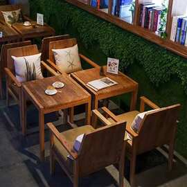 新中式老榆木餐桌民谣桌椅实木商用麻辣烫店吃饭桌椅四方桌咖啡桌