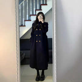 2025新中长款呢子大衣女秋冬季加厚高级感黑色毛呢西装外套小个子