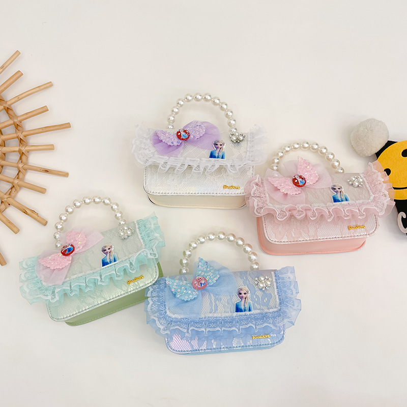Bolsos para niños nuevos bolsos de perlas princesa niñas lindos bolsos de hombro de encaje arco cambio mochila