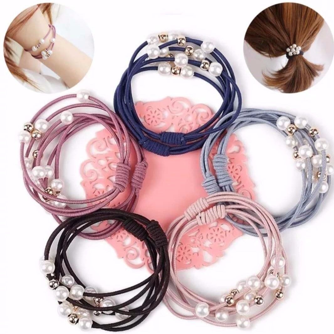 Estilo coreano pelo banda cuerda de pelo femenino corbata adulto banda goma alta elástico durable simple negro perla cuero caso