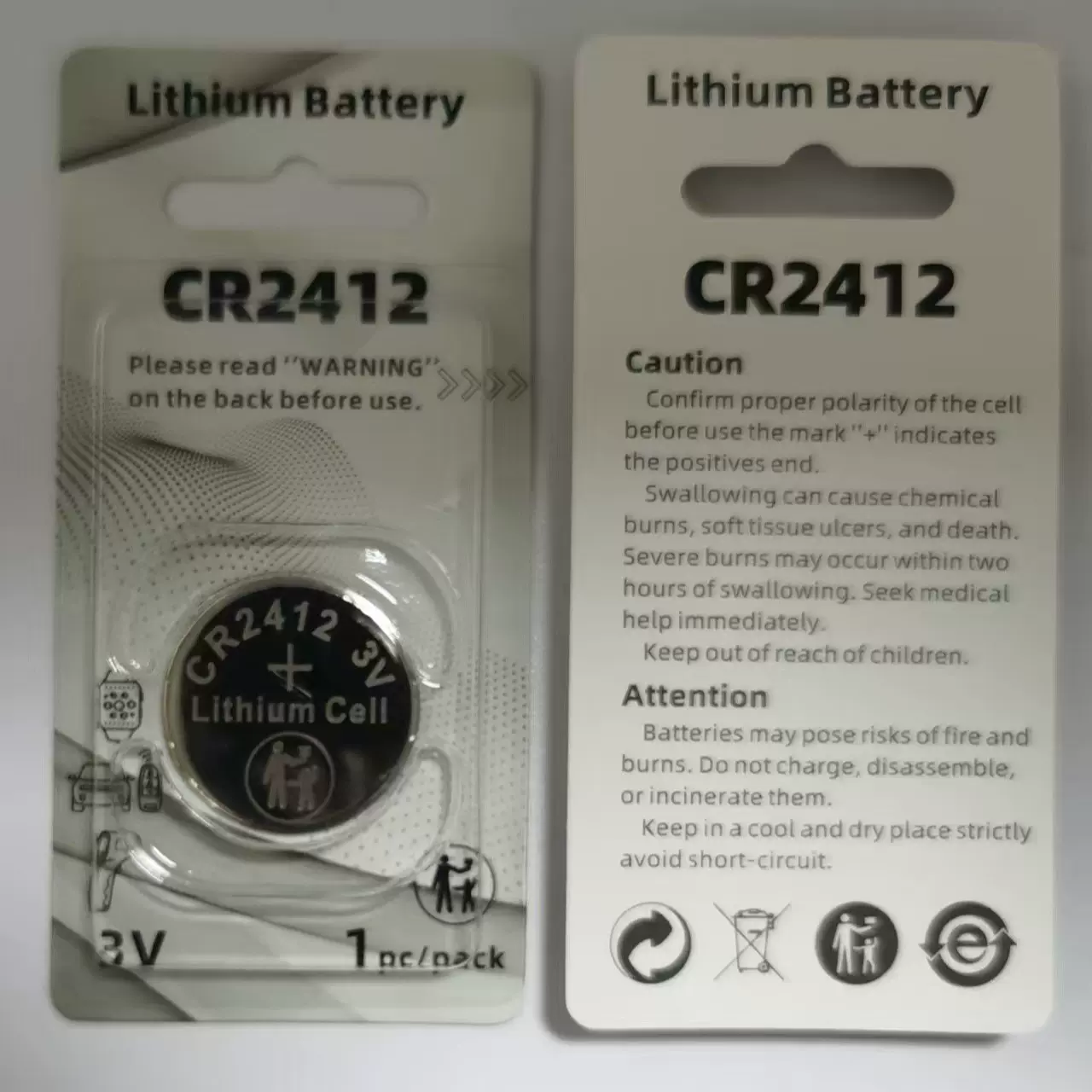厂家直供高品质CR2412纽扣电池 电子秤玩具3V卡装锂电池