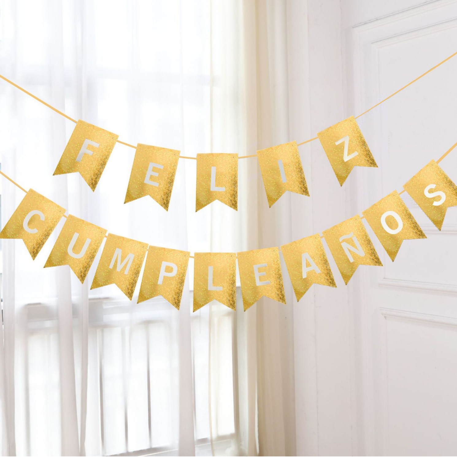 Feliz cumpleaños en español, cola de pez, bandera, láser, fiesta de cumpleaños en español, decoración de escena, fábrica de banderas colgantes al por mayor