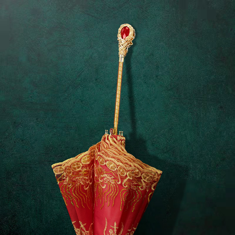 [상서로운 용과 봉황] [보석손잡이] 신부우산 - 이중자수