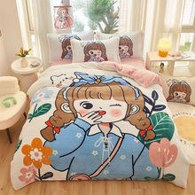 新款大版卡通牛奶绒印花四件套冬季加绒加厚保暖亲肤珊瑚绒三件套