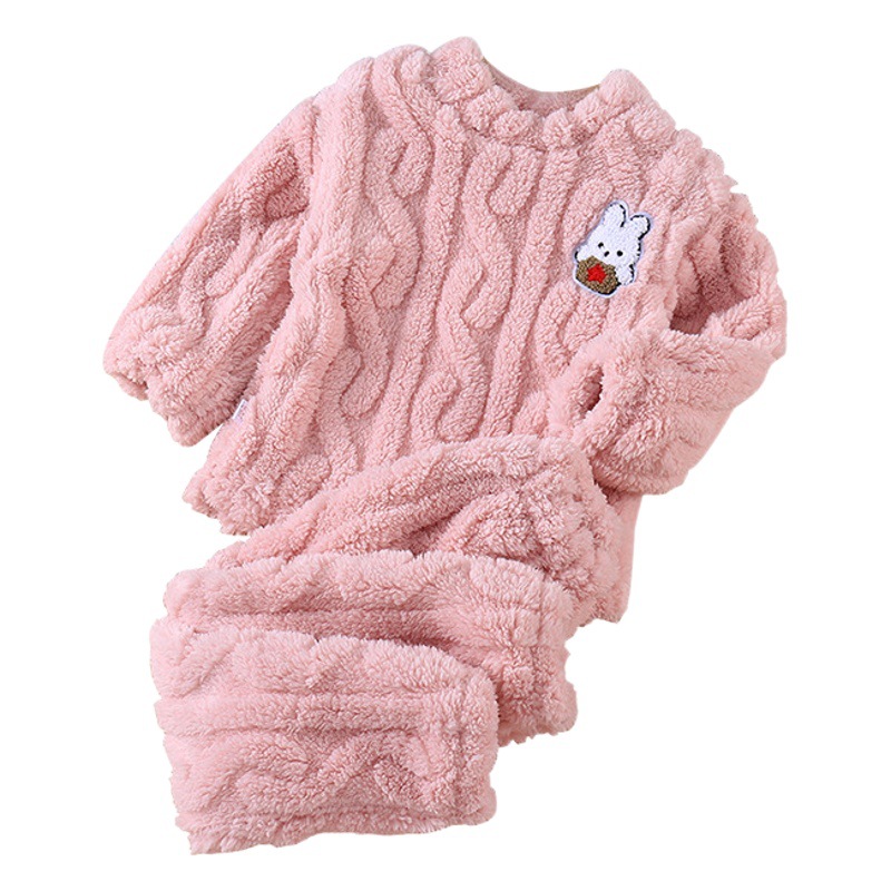 Pijama forrado de lana para niños Otoño e Invierno Nuevo engrosado jacquard caliente homewear hombres y mujeres traje de franela ropa para niños al por mayor