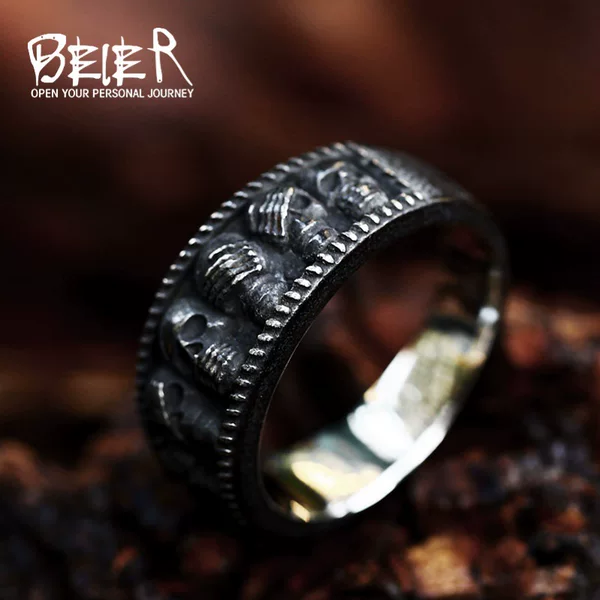 Beier Foreign Trade Jewelry Wholesale Simple Skull-Shaped Men's Ring Non-Mainstream Punk Trendy Wide Ring