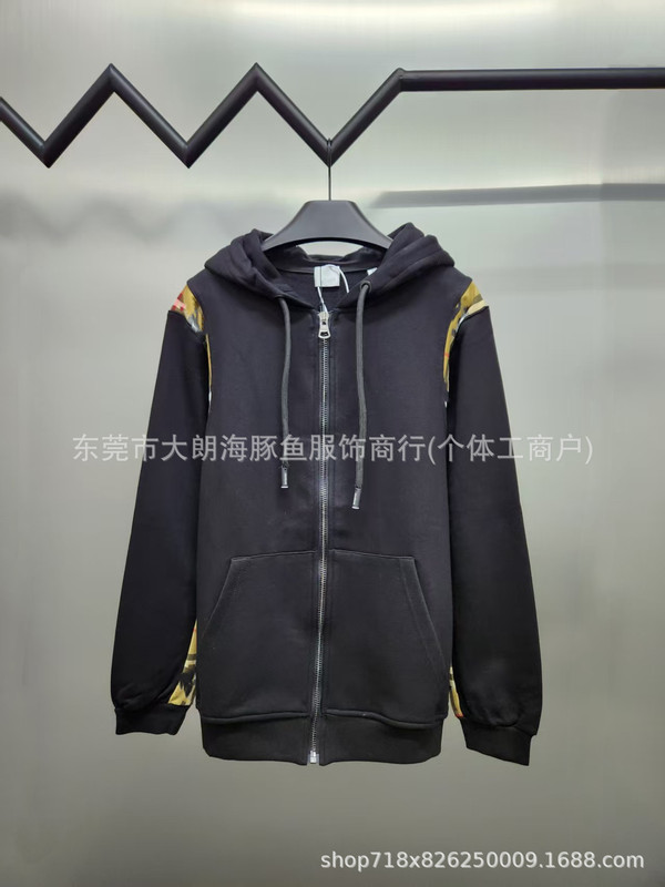 毒家 正确版 B家格纹裁片拉链连帽卫衣高定英伦风百搭学院外套潮|undefined
