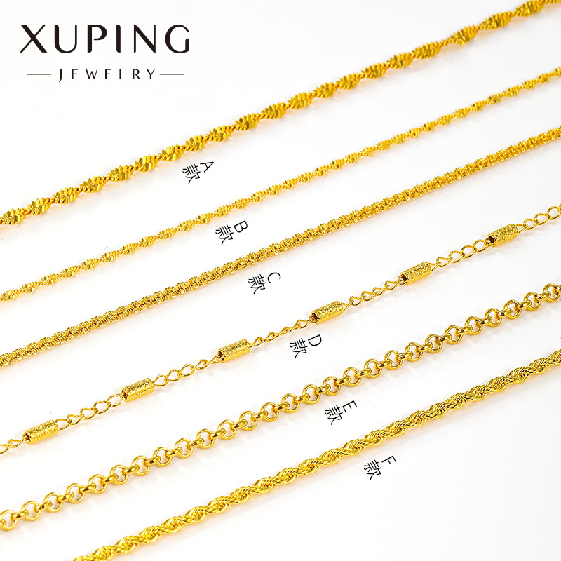 Collar de Cadena de Doble Onda en Color Oro de 24K de Xuping Jewelry, con Cadena Tipo O y Cadena de Eslabones de Bambú, Cadena Individual Moderna al por Mayor del Fabricante