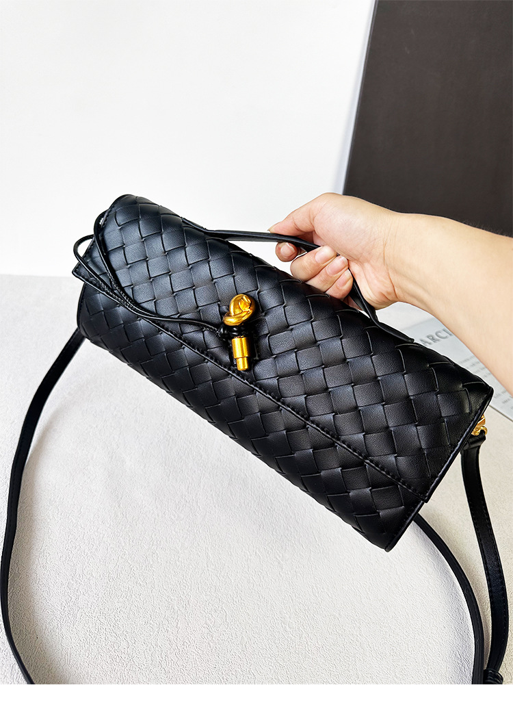 Túi clutch da bò dệt thủ công phong cách Pháp đeo chéo một bên vai — Cà phê, Trắng be, Xám nhạt, Xanh cỏ chi tiết 1