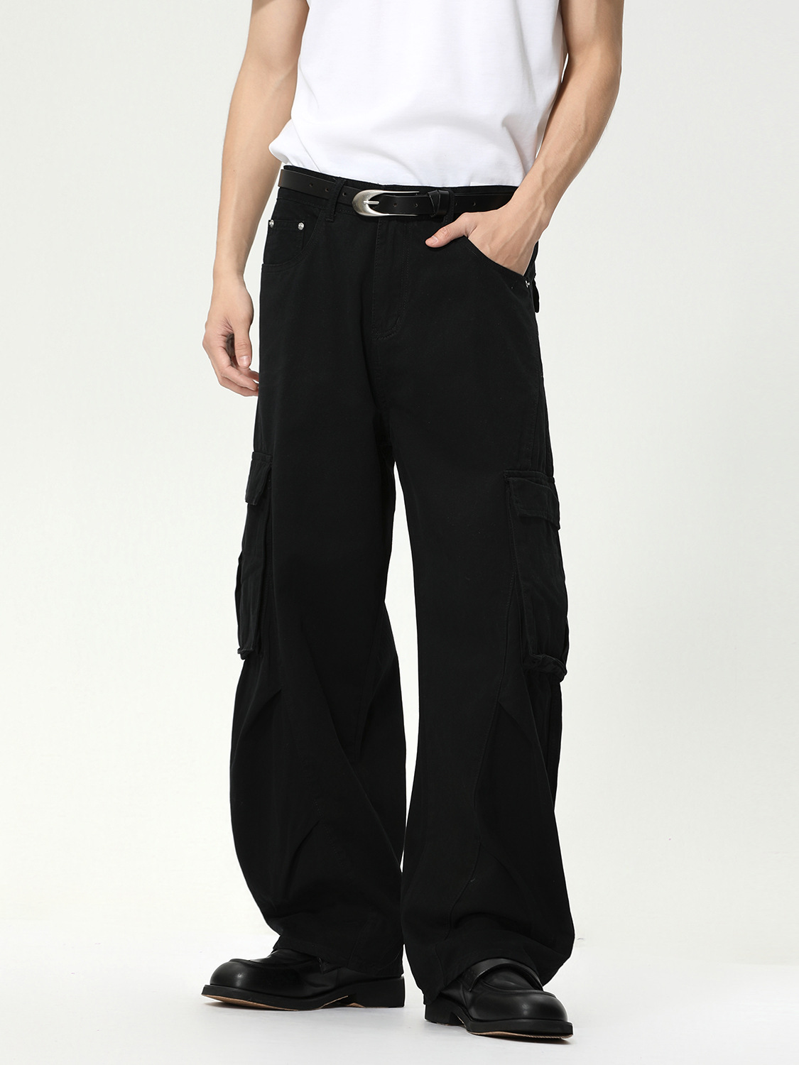 MTLCLOTHES Hombres| American High Street algodón casuales rascar pliegues multi-bolsillo herramienta cimeta lavado con agua jeans