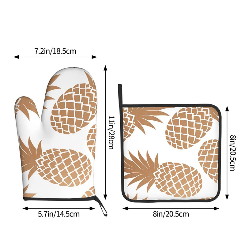 菠萝烤箱手套套装金色可爱热垫耐热可水洗烧烤烹饪烘焙手套