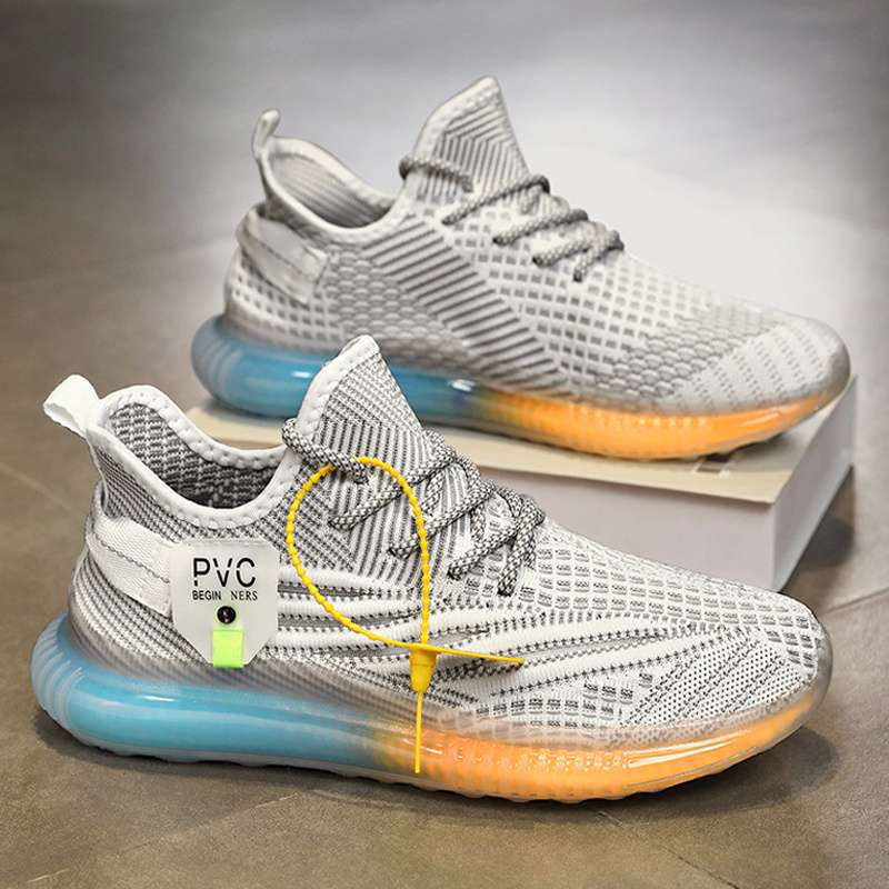 Zapatos de hombre de coco Putian transpirables de verano, deportes de tejido volador, correr, desodorante, resistente al desgaste, amortiguador, zapatos de moda con hoja