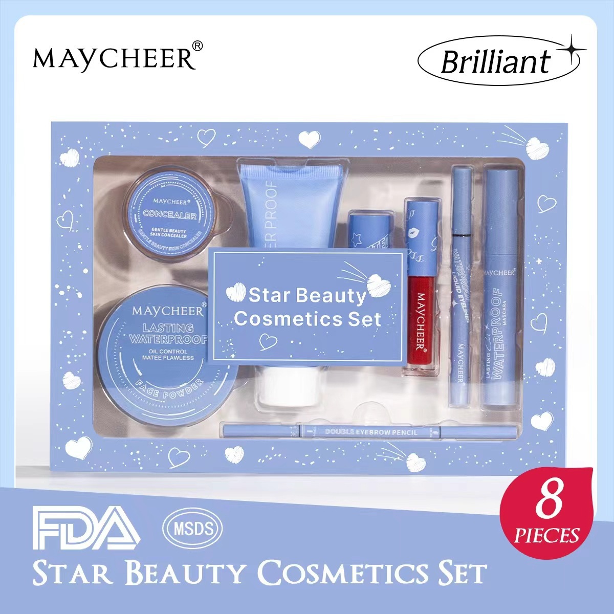 MAYCHEER美茜儿心心相印美妆套盒睫毛膏粉饼口红眼线化妆套装跨境