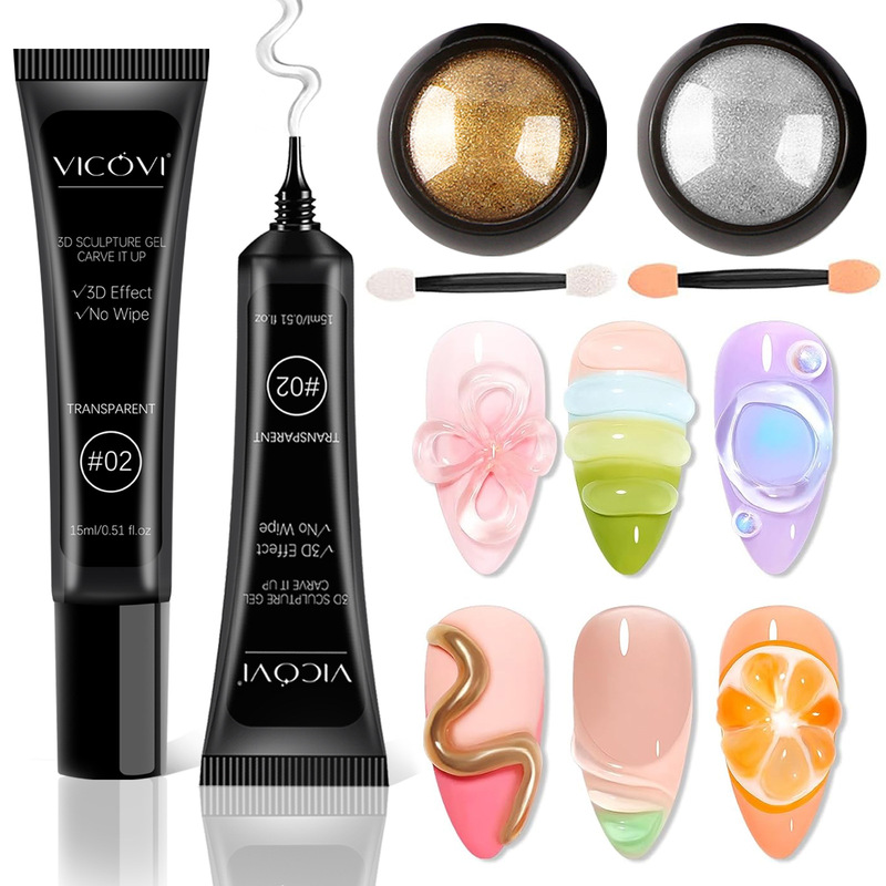 3D Gel Nail Art Chrome Nail Powder Set 15g Plastic Mold Gel Nail Art DIY No Wipe Metal Magic Mirror Powder