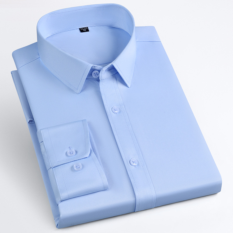 Camisas masculinas primavera y otoño camisa de manga larga elástica sin quemar fibra de bambú para hombres de negocios de alta gama